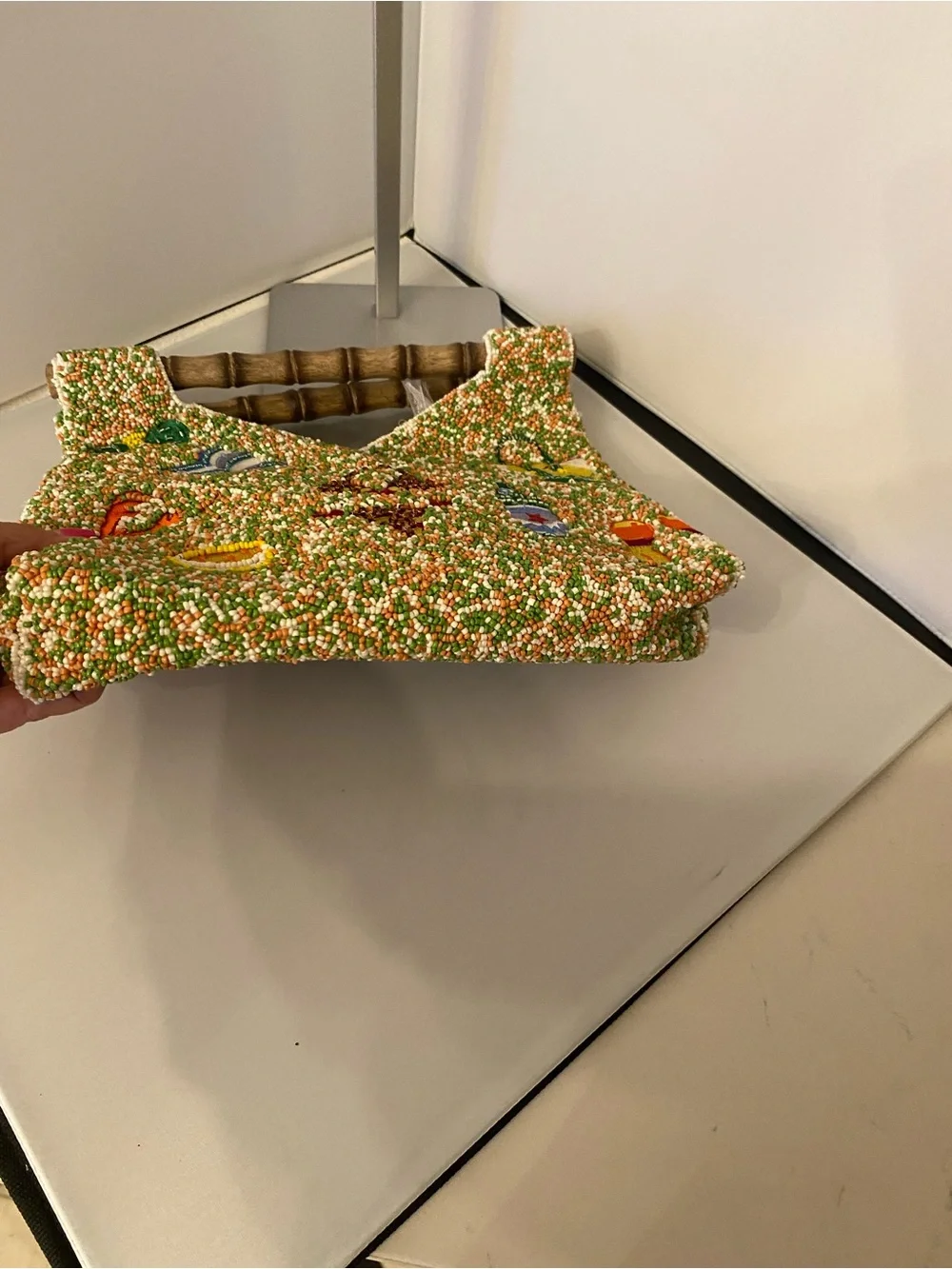 NWT Beaded Island-Vacation Summer Themed Satchel with Bamboo Handle -